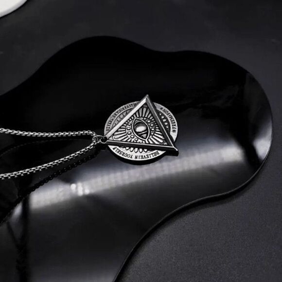 Stainless Steel Masonic Illuminati All Seeing Evil Eye Pendant Chain Necklace - Picture 4 of 9